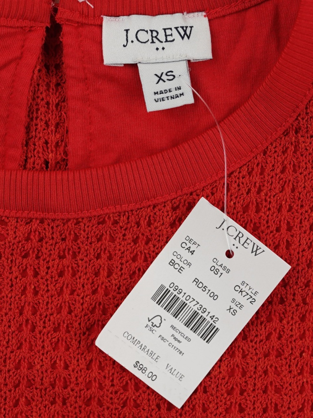 New JCREW Size XS Crochet Mini Dress in Red $98 CK772 - Picture 2 of 2